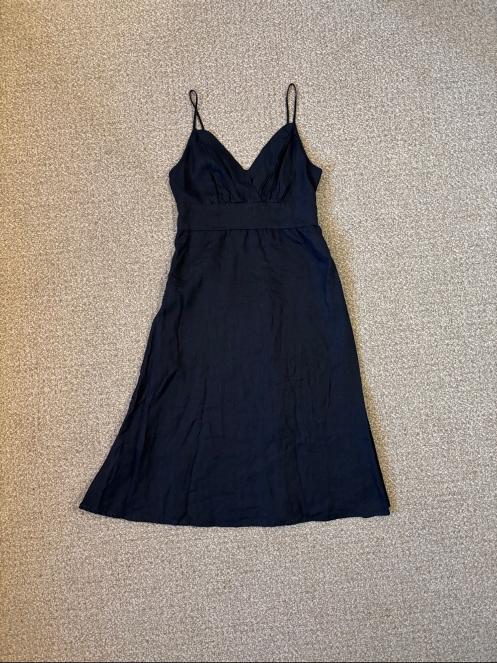 Vintage Mossimo Black non-adjustable LINEN Spaghetti Strap Midi Dress